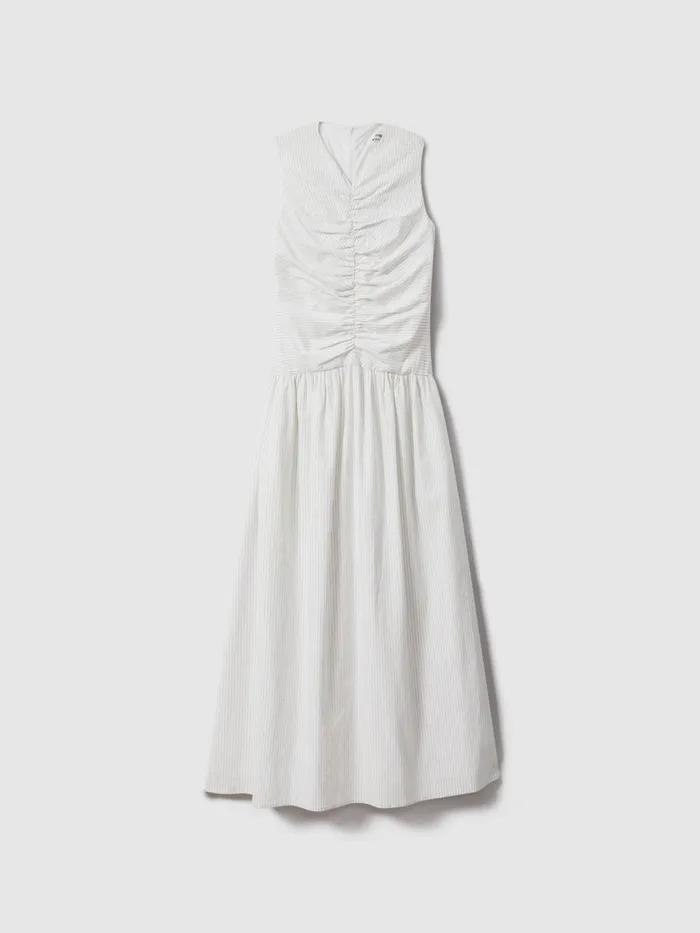 Women Reiss Dresses Quan Ruche Maxi Dress White Stripe