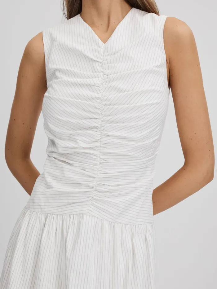 Women Reiss Dresses Quan Ruche Maxi Dress White Stripe