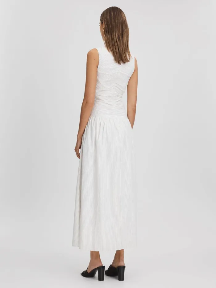 Women Reiss Dresses Quan Ruche Maxi Dress White Stripe