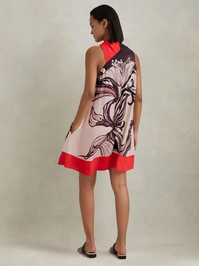 Women Reiss Dresses Rosa Printed Ruche Neck Shift Dress Ivoryburgundy