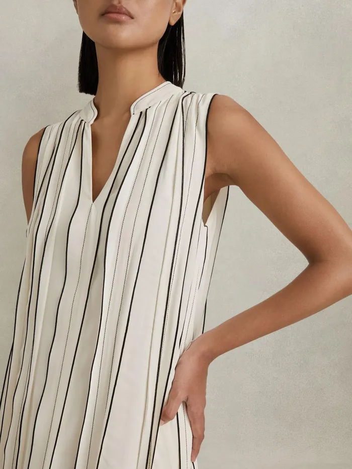 Women Reiss Dresses Sarah Contrast Ruffle Midi Dress Ivory