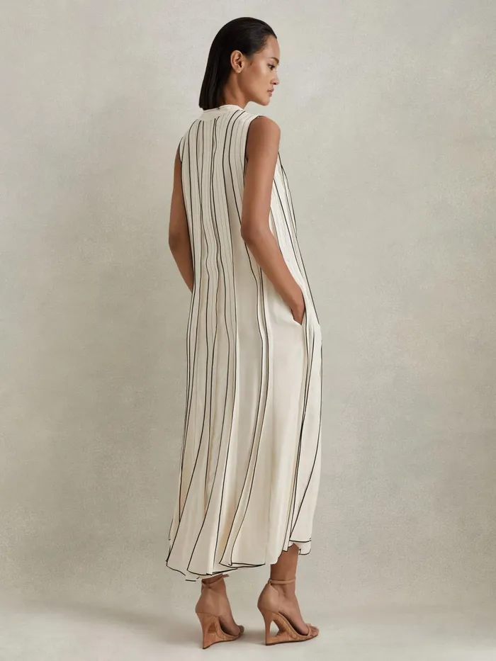 Women Reiss Dresses Sarah Contrast Ruffle Midi Dress Ivory