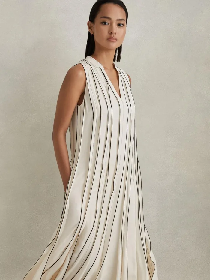 Women Reiss Dresses Sarah Contrast Ruffle Midi Dress Ivory