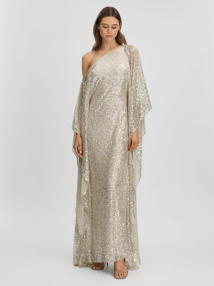 Women Reiss Dresses Sequin OffTheShoulder Maxi Dress Champagne
