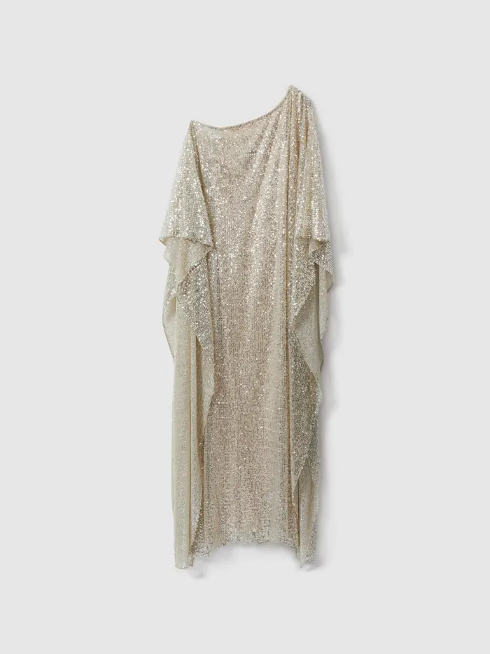 Women Reiss Dresses Sequin OffTheShoulder Maxi Dress Champagne