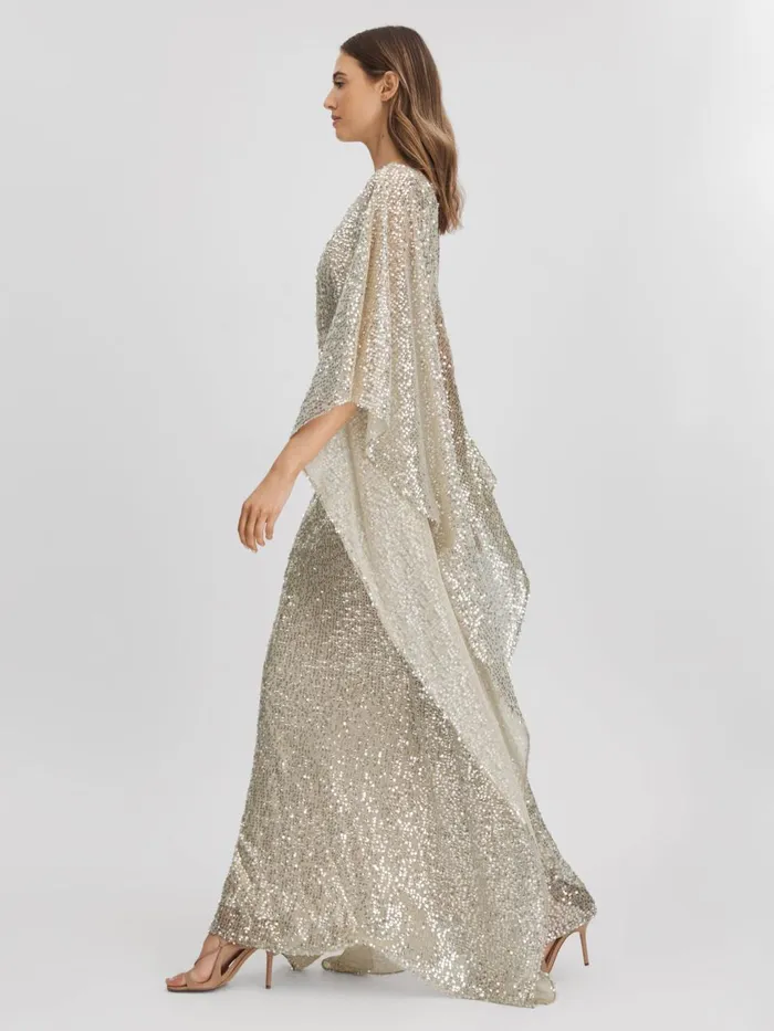 Women Reiss Dresses Sequin OffTheShoulder Maxi Dress Champagne