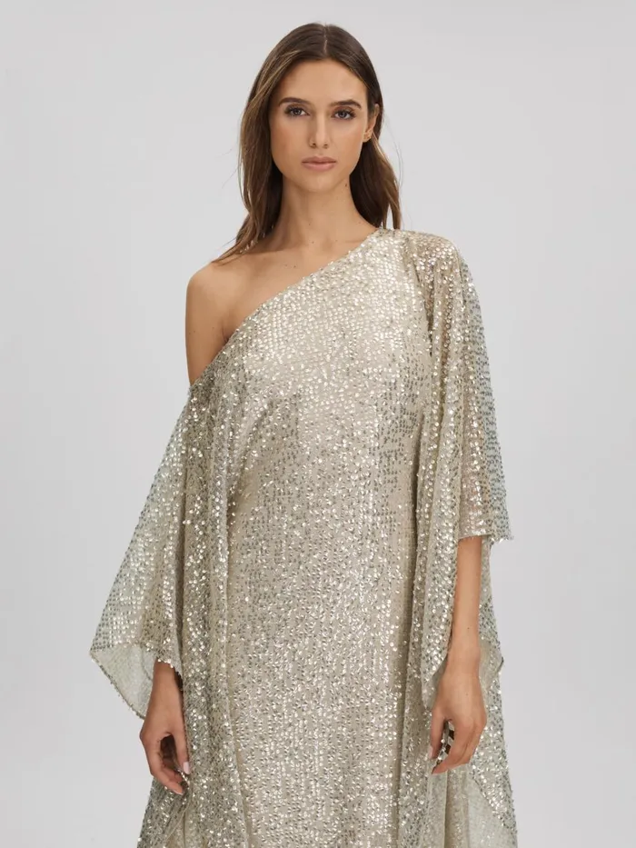 Women Reiss Dresses Sequin OffTheShoulder Maxi Dress Champagne