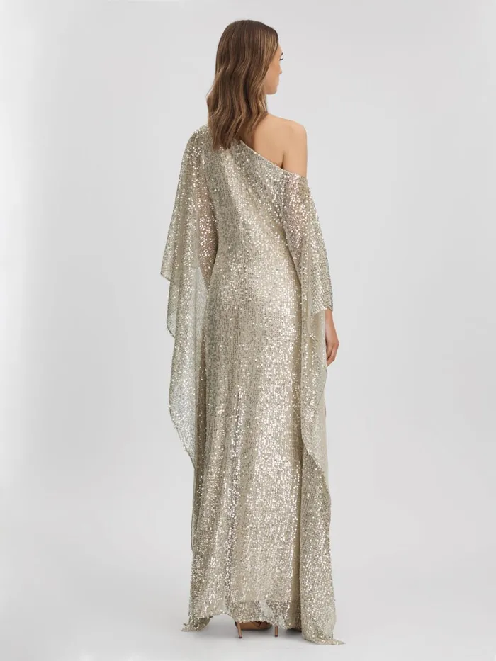 Women Reiss Dresses Sequin OffTheShoulder Maxi Dress Champagne