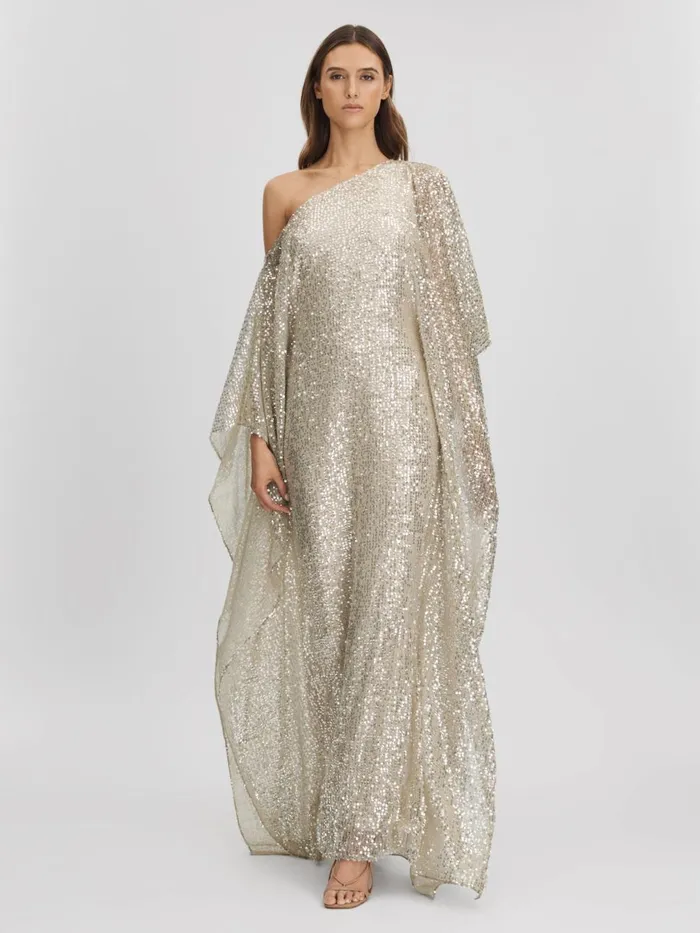 Women Reiss Dresses Sequin OffTheShoulder Maxi Dress Champagne