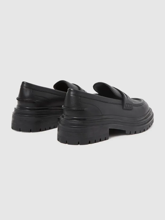 Women Reiss Flats Adele Leather Chunky Cleated Loafers Black