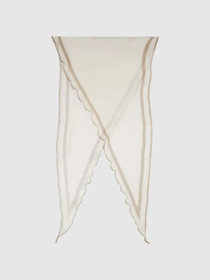 Women Reiss Hats Gloves and Scarves Rhombus Linen Contrast Trim Scarf Ecru