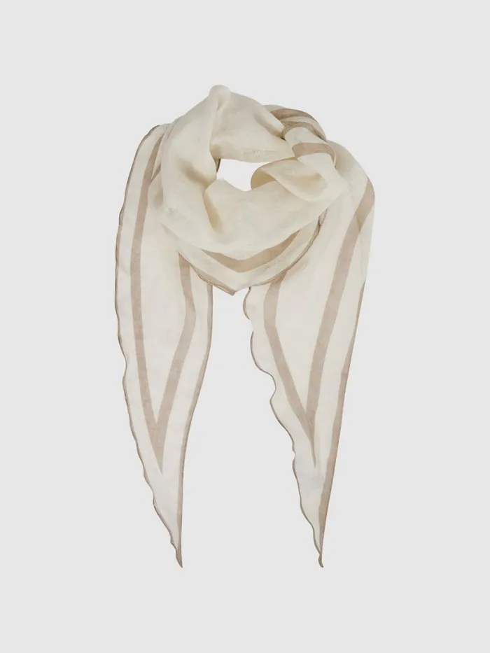 Women Reiss Hats Gloves and Scarves Rhombus Linen Contrast Trim Scarf Ecru
