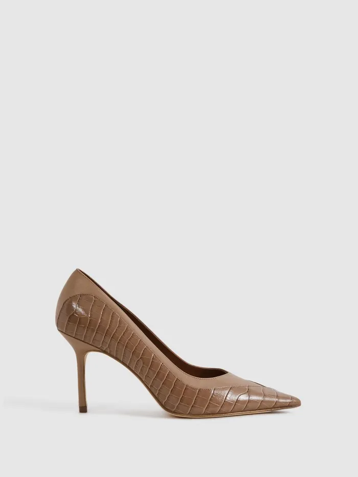 Women Reiss Heels Gwyneth Leather Contrast Court Shoes Taupe