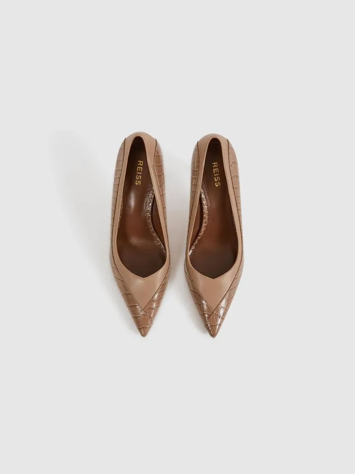 Women Reiss Heels Gwyneth Leather Contrast Court Shoes Taupe