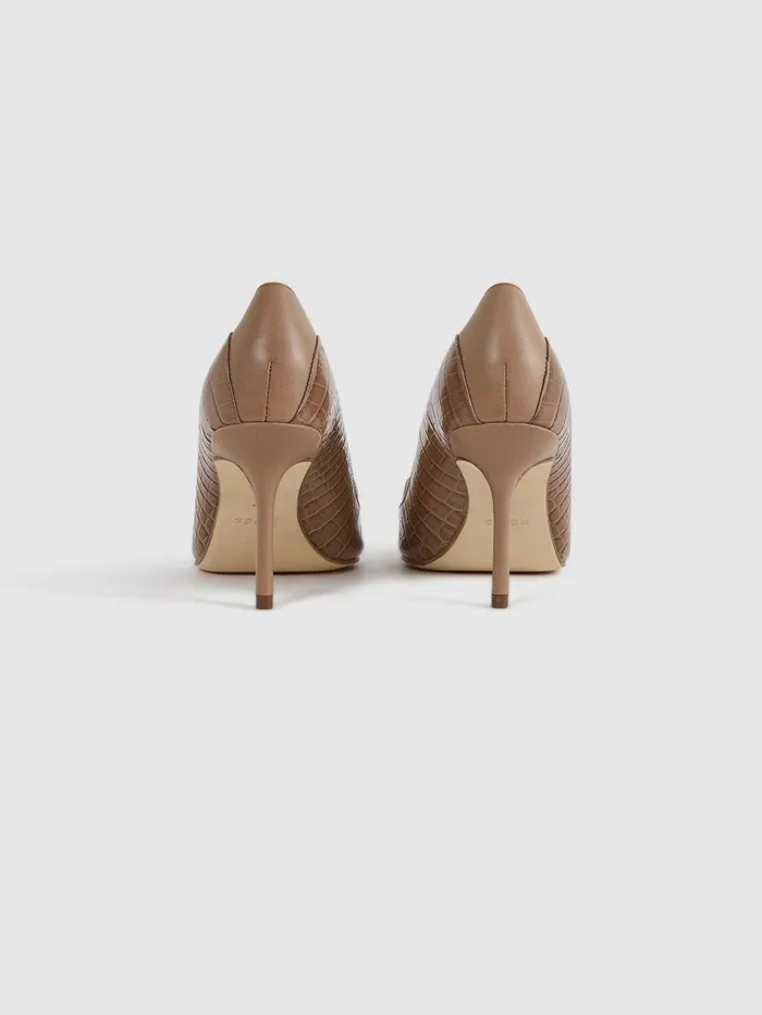 Women Reiss Heels Gwyneth Leather Contrast Court Shoes Taupe