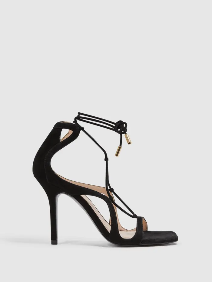 Women Reiss Heels Kate Leather Strappy High Heel Sandals Black