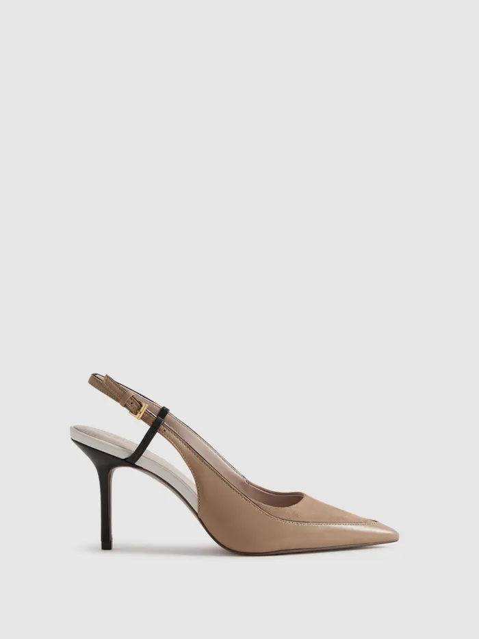 Women Reiss Heels Leena Leather Suede Pointed Slingback Heels Nude