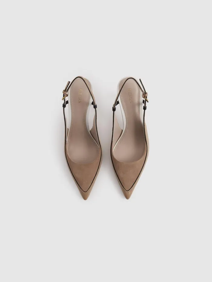 Women Reiss Heels Leena Leather Suede Pointed Slingback Heels Nude