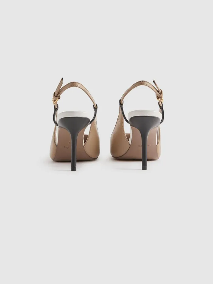 Women Reiss Heels Leena Leather Suede Pointed Slingback Heels Nude