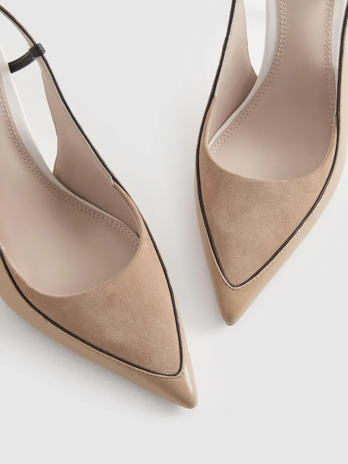 Women Reiss Heels Leena Leather Suede Pointed Slingback Heels Nude