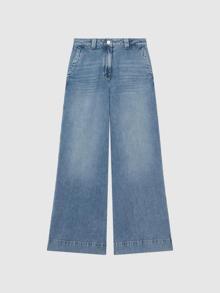Women Reiss Jeans Olivia Wide Leg Contrast Stitch Jeans Light Blue