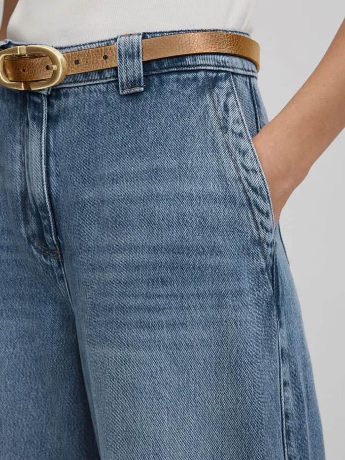 Women Reiss Jeans Olivia Wide Leg Contrast Stitch Jeans Light Blue