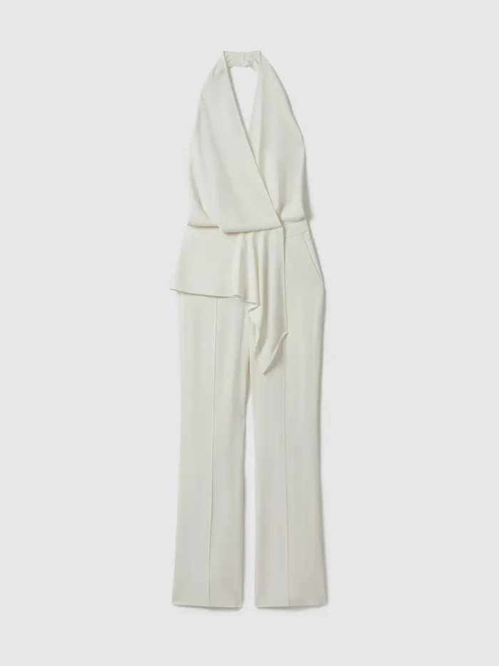 Women Reiss Jumpsuits and Playsuits April Drape Front Bridal Jumpsuit Ivory
