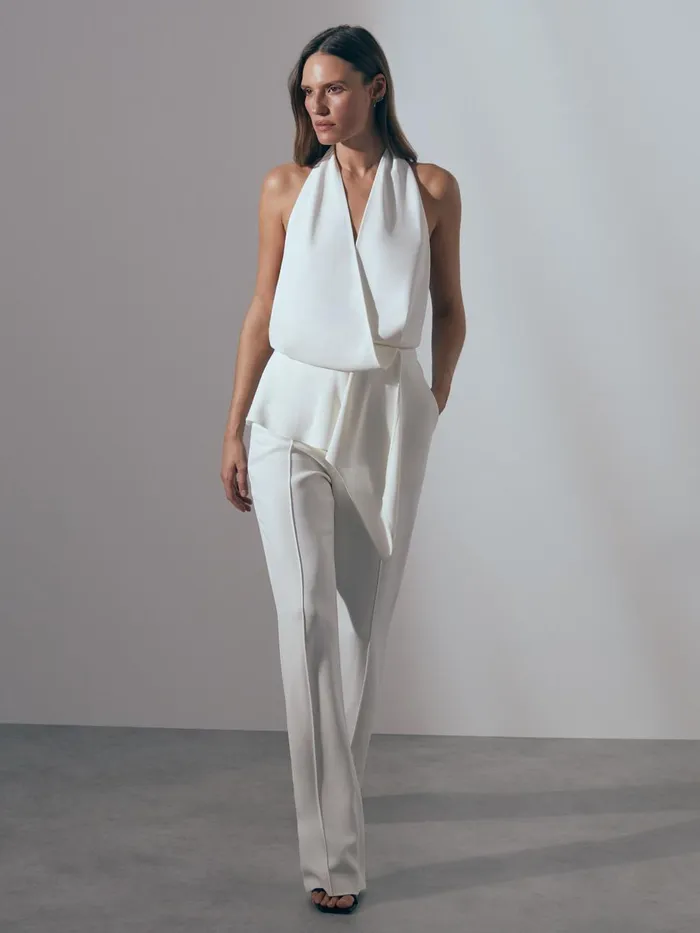 Women Reiss Jumpsuits and Playsuits April Drape Front Bridal Jumpsuit Ivory
