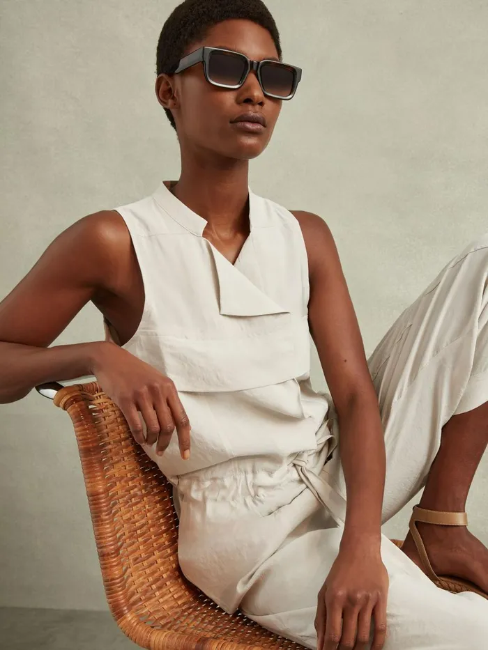 Women Reiss Jumpsuits and Playsuits Skylar Belted Utility Jumpsuit Stone