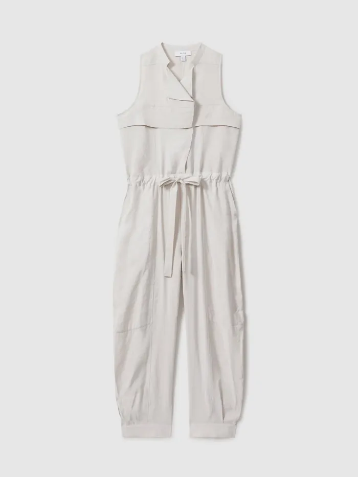 Women Reiss Jumpsuits and Playsuits Skylar Belted Utility Jumpsuit Stone