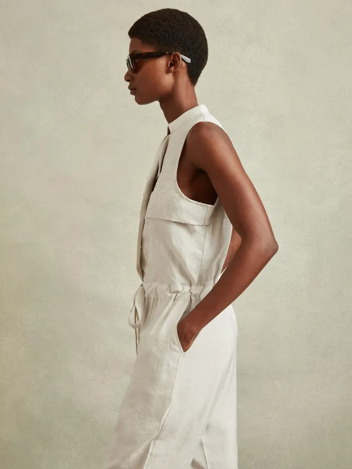 Women Reiss Jumpsuits and Playsuits Skylar Belted Utility Jumpsuit Stone