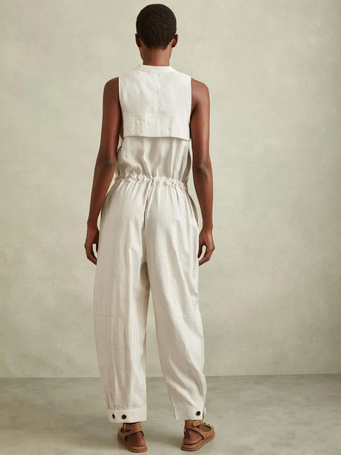 Women Reiss Jumpsuits and Playsuits Skylar Belted Utility Jumpsuit Stone