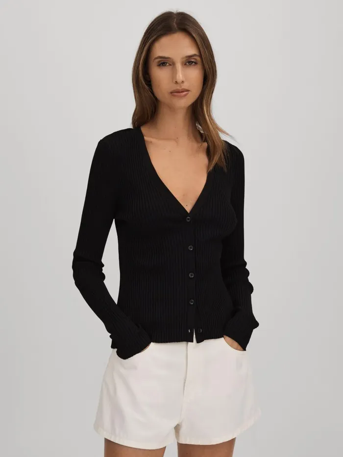 Women Reiss Knitwear American Good American Ribbed Cardigan Black