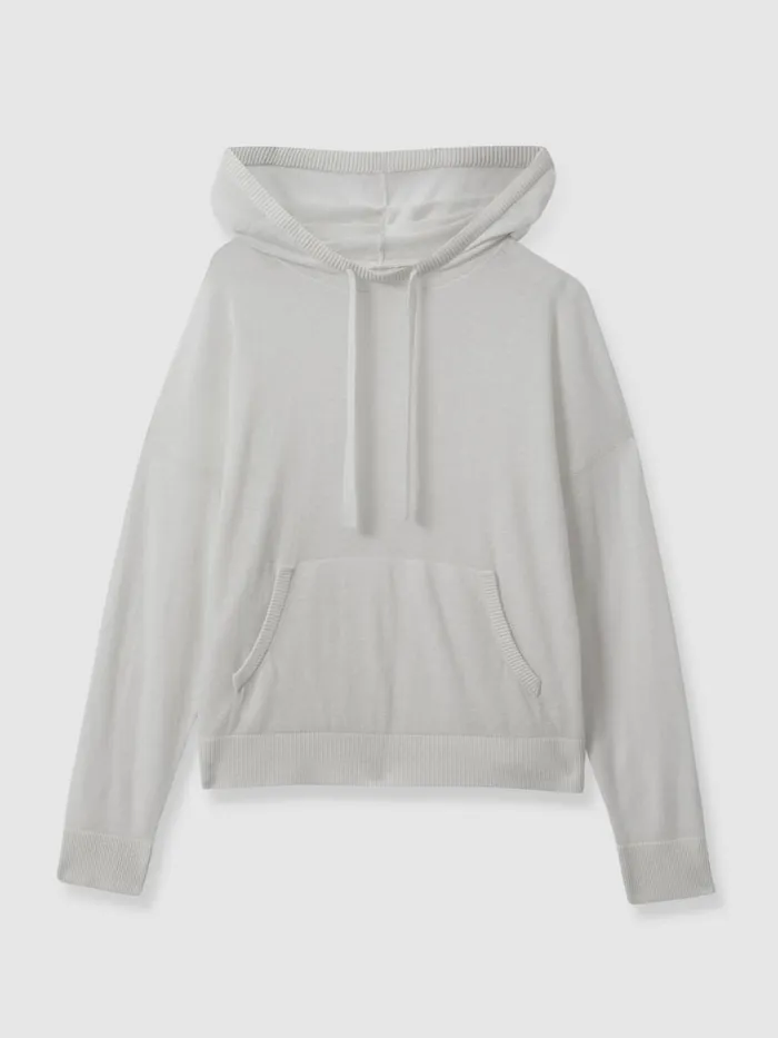Women Reiss Knitwear Candy Cotton Blend Sheer Hoodie Ivory