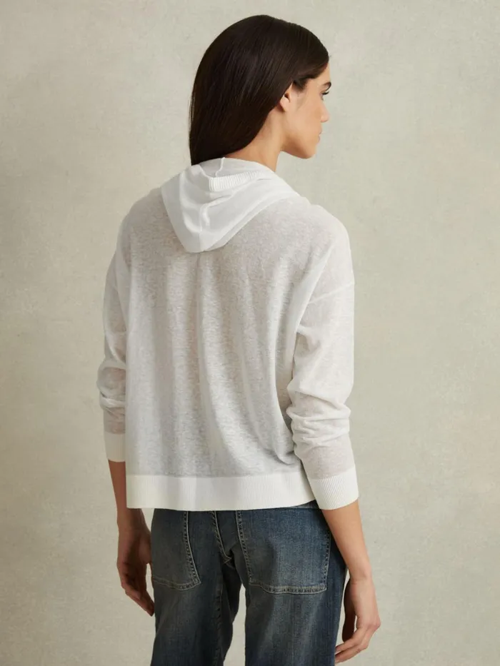 Women Reiss Knitwear Candy Cotton Blend Sheer Hoodie Ivory