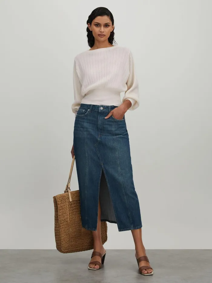Women Reiss Knitwear Collection Cashmere Blouson Sleeve Jumper White
