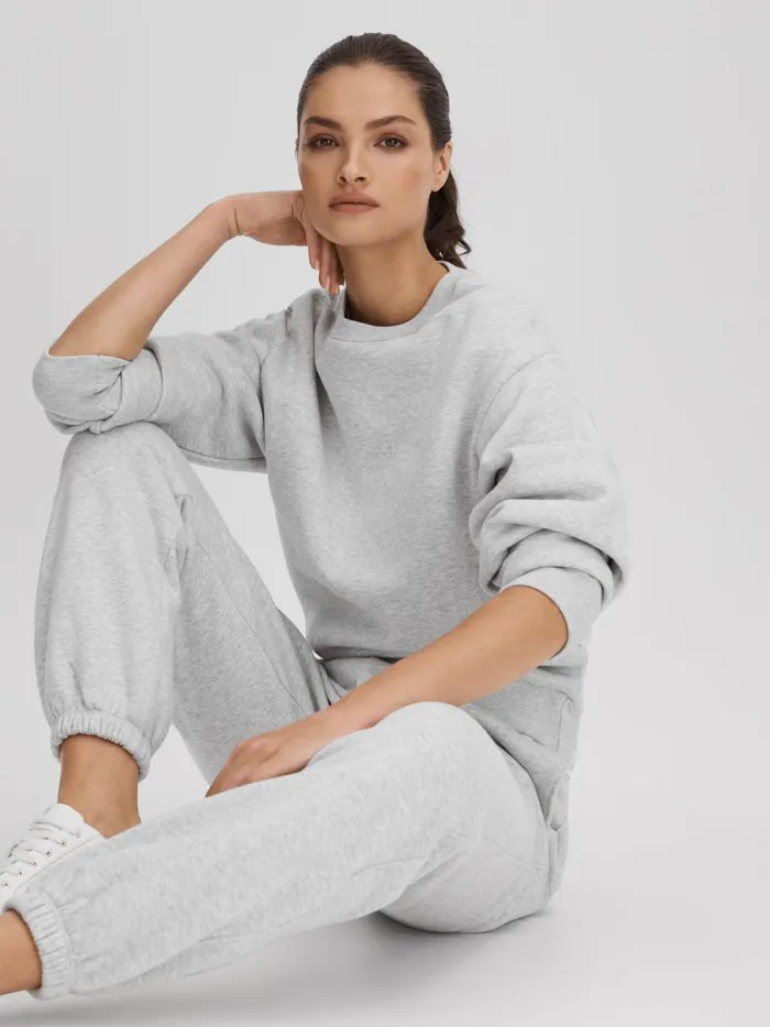 Women Reiss Pants Days Active Fitted Cotton Joggers Heather Grey