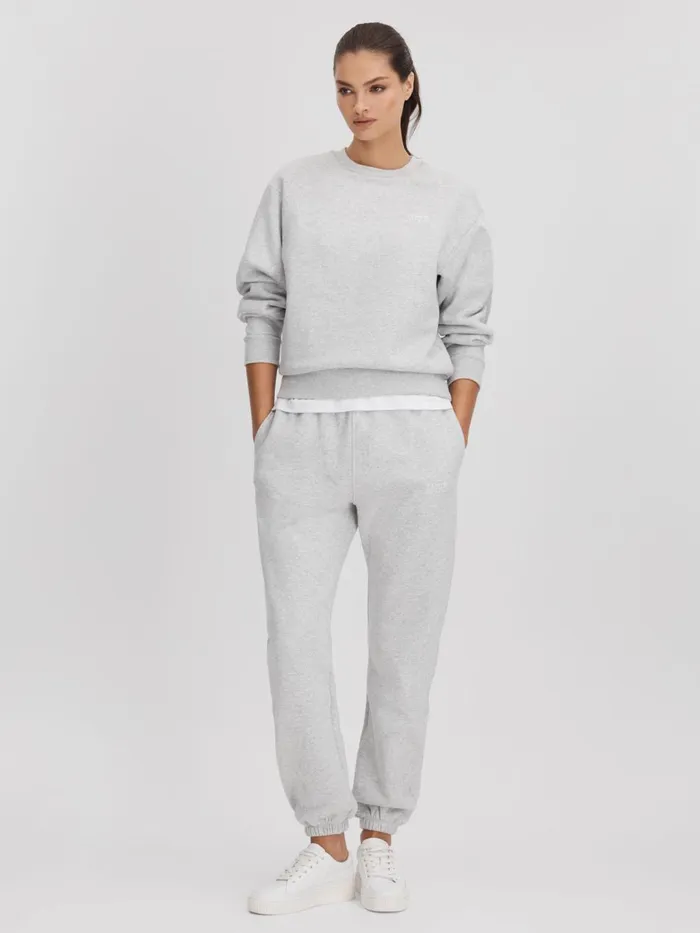 Women Reiss Pants Days Active Fitted Cotton Joggers Heather Grey