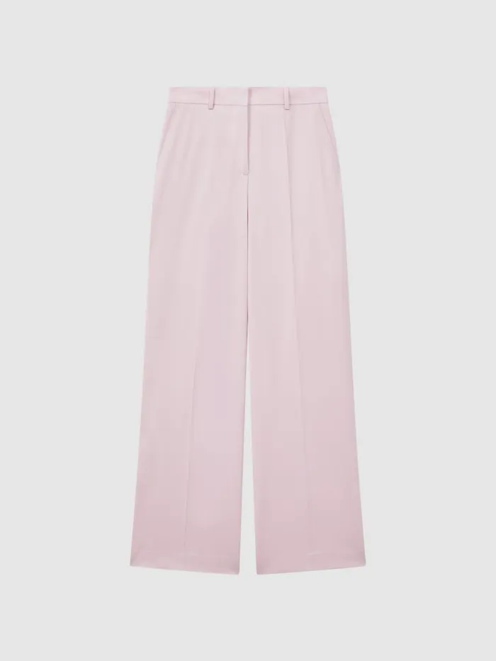 Women Reiss Pants Evelyn Wool Blend Mid Rise Wide Leg Trousers Pink