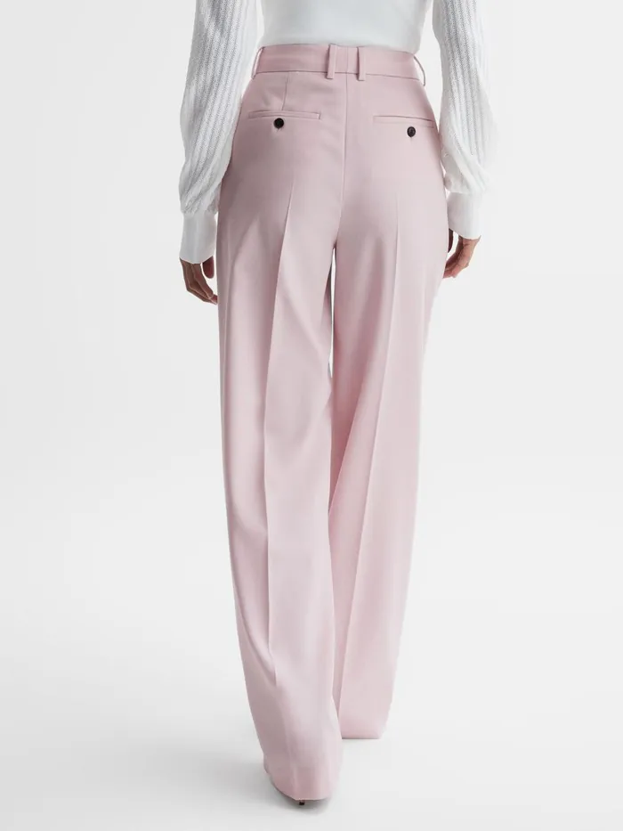 Women Reiss Pants Evelyn Wool Blend Mid Rise Wide Leg Trousers Pink