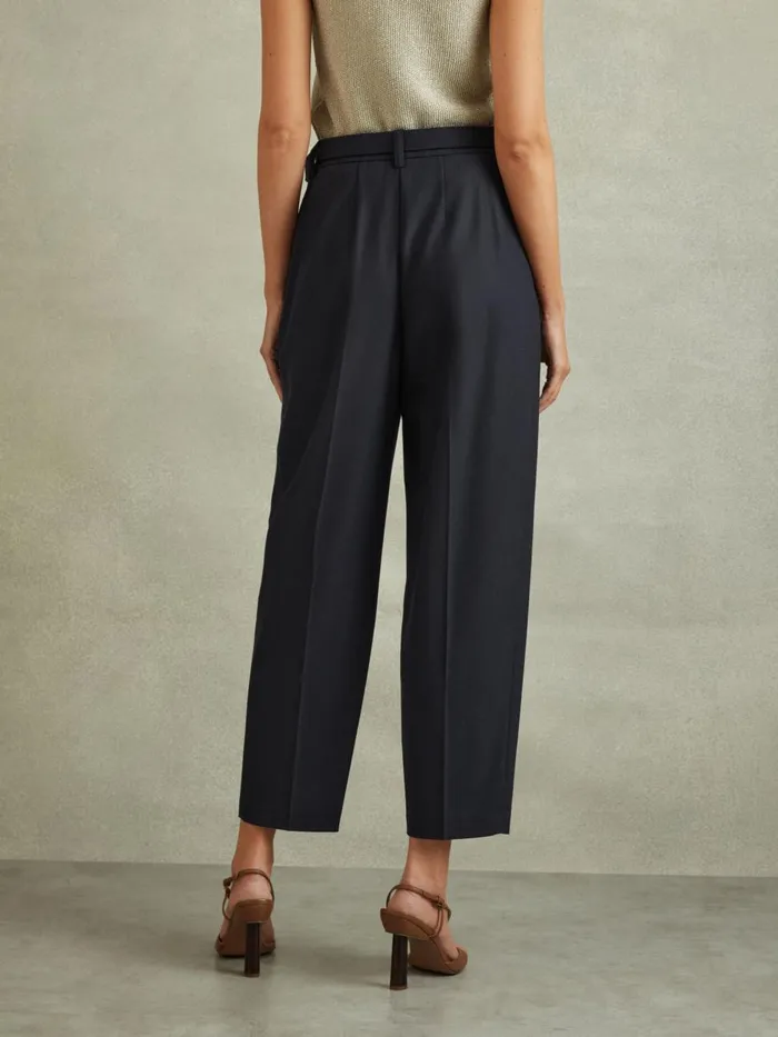 Women Reiss Pants Freja Tapered Belted Trousers Navy
