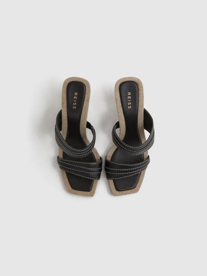 Women Reiss Sandals Ruby Leather Strap Heeled Mules Black
