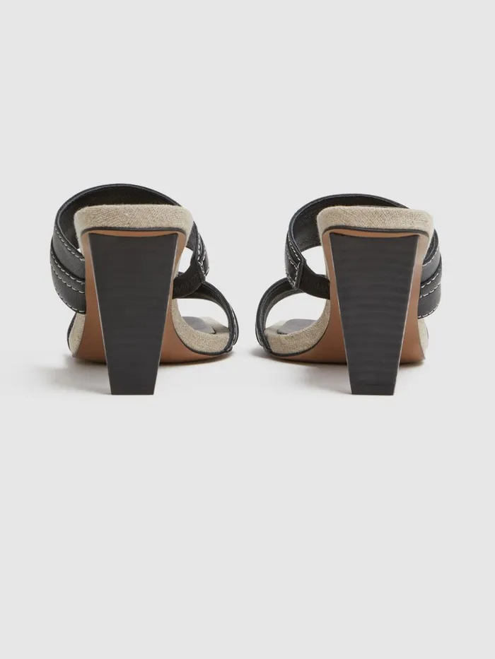 Women Reiss Sandals Ruby Leather Strap Heeled Mules Black