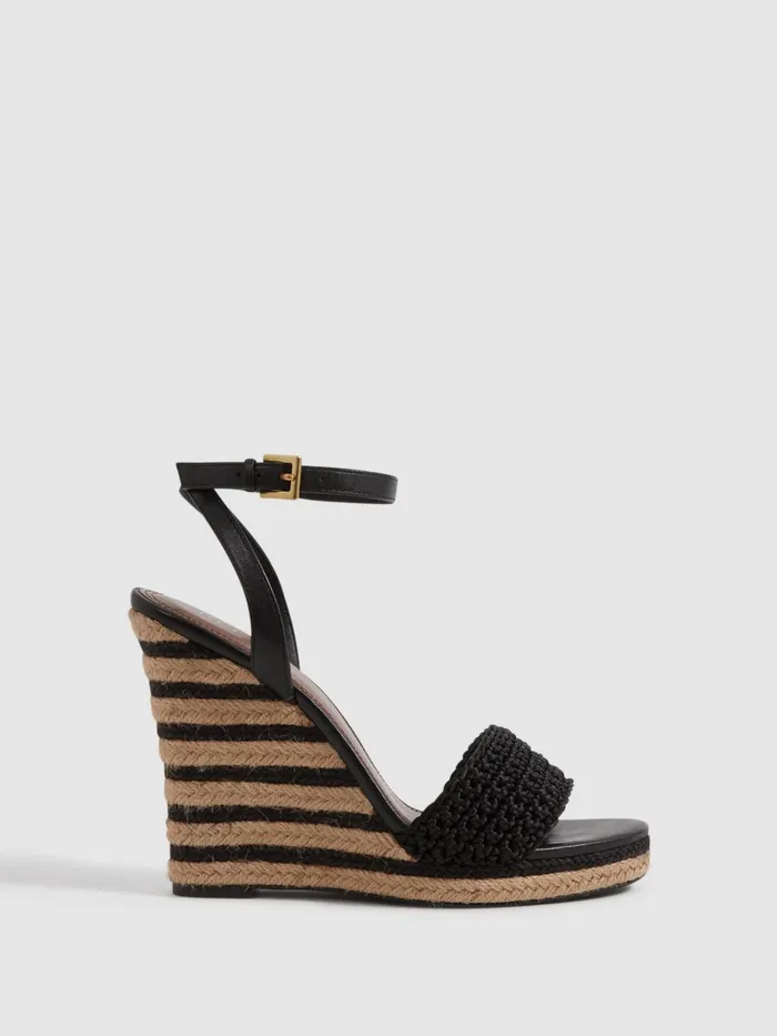 Women Reiss Sandals Selene Crochet Wedges Heels Blackneutral