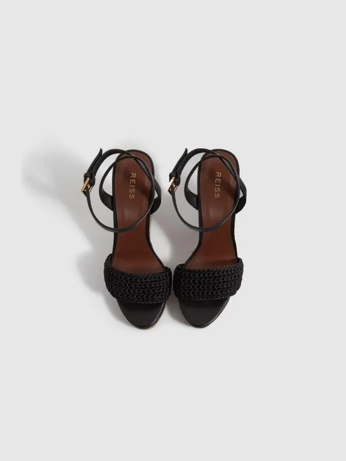 Women Reiss Sandals Selene Crochet Wedges Heels Blackneutral