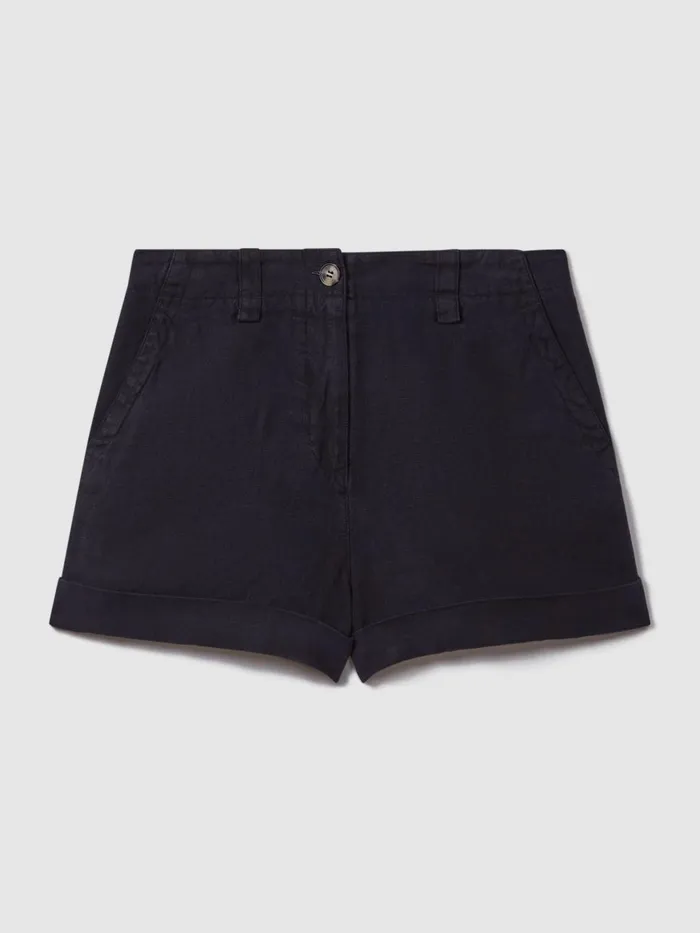 Women Reiss Shorts Demi Linen Garment Dyed Shorts Navy
