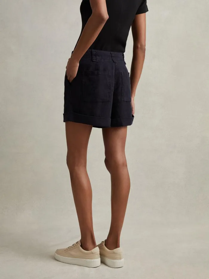 Women Reiss Shorts Demi Linen Garment Dyed Shorts Navy