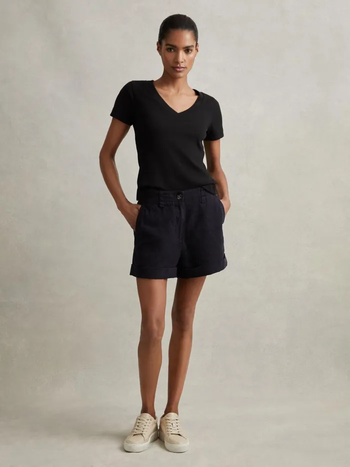 Women Reiss Shorts Demi Linen Garment Dyed Shorts Navy