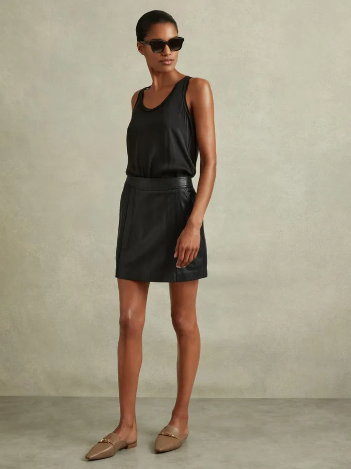 Women Reiss Skirts Edie Leather High Rise Mini Skirt Black