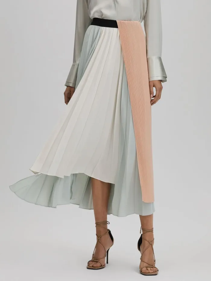 Women Reiss Skirts Maddie Pleated Asymmetric Midi Skirt Pinkcream